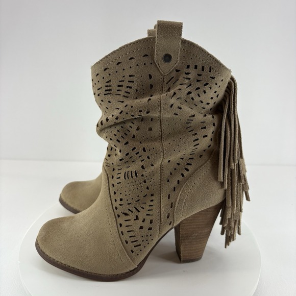 Naughty Monkey Fringe Love Lace Ankle Boots Women's Size 6.5 Leather‎ Camel Tan - Picture 2 of 10